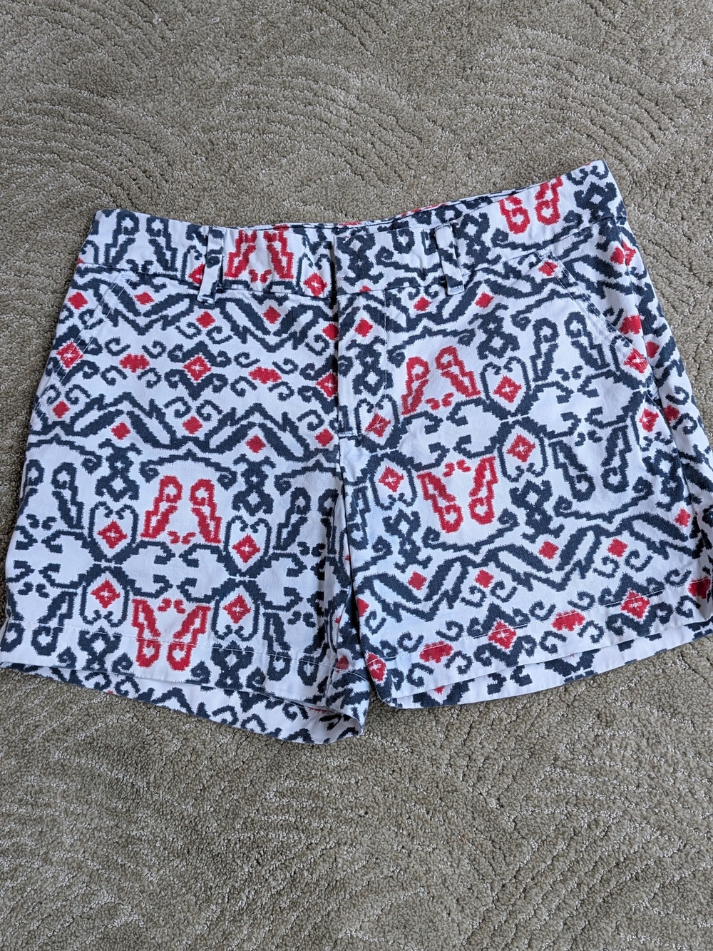 Tommy Hilfiger White Shorts with Red & Black Geometric Print